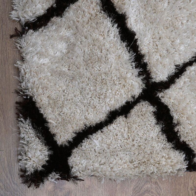 RUGSOTIC CARPETS HAND TUFTED SHAG POLYESTER ECO-FRIENDLY AREA RUGS  - 5'x8', Rectangle, Purple Beige, Geometric Modern Design, High Pile Thick Handmade Anti Skid Rugs for Living Room K00050