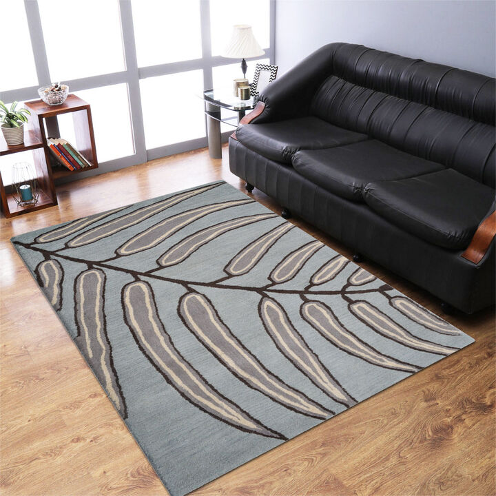 RUGSOTIC CARPETS HAND TUFTED WOOL ECO-FRIENDLY AREA RUGS  - 5'x8', Rectangle Shape, Light Blue, Floral Modern Design, High Pile Thick Handmade Area Rugs for Living Room, Bed Room (K00735)
