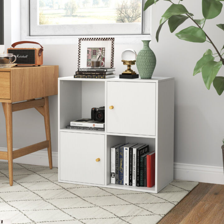 4-Cube Bookcase 3-Tier Bookshelf with Dual Anti-Tipping Kits and 2 Cabinets