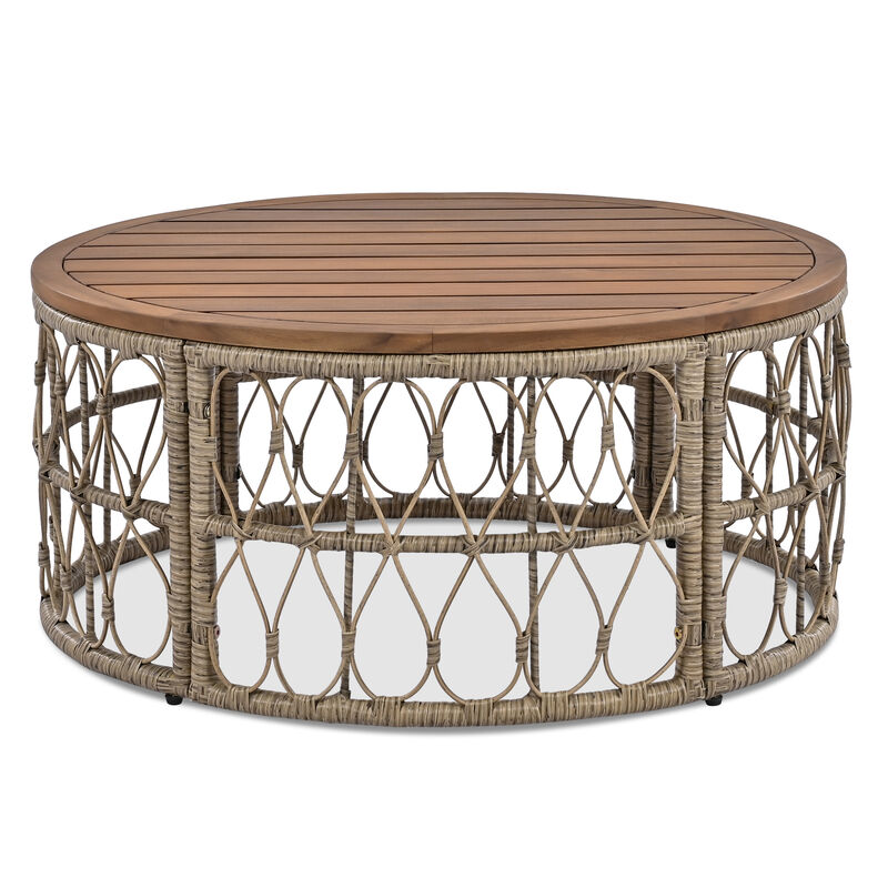 Whisen Bohemia-inspired Outdoor Seating Group With Removable Cushions, Conversation Patio Set With Wood Tabletop