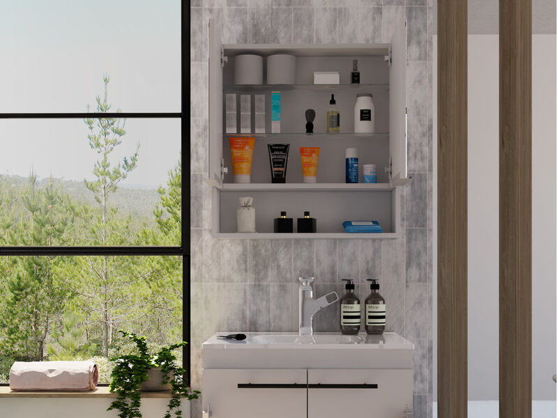 DEPOT E-SHOP Tatacoa Mirror Medicine Cabinet, One Open Shelf, Three Interior Shelves, Black