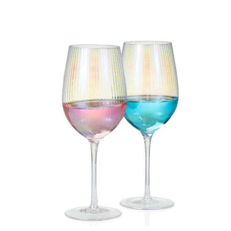 Grassi Iridescent Wine Glass Set - 19 oz Pretty Cute Cool Rainbow Colorful Halloween Glassware Set of 2