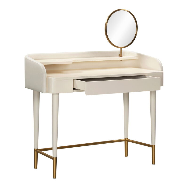 Penelope Taupe Vegan Leather Wrapped Vanity Desk