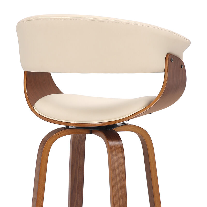 Julyssa  Counter Height Swivel Cream Faux Leather and Walnut Wood Bar Stool