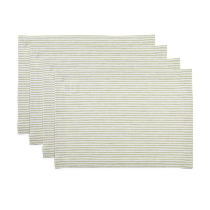 Solino Home 100% Pure Linen Placemats 14 x 19 Inch Set of 4 | Narrow Stripe
