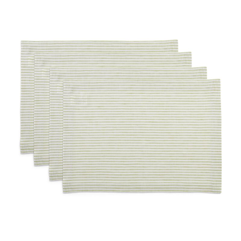 Solino Home 100% Pure Linen Placemats 14 x 19 Inch Set of 4 | Narrow Stripe