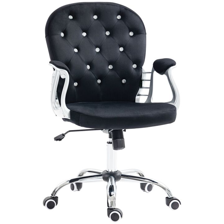 Black Velvet Office Chair: Button Tufted, Adjustable, Swivel