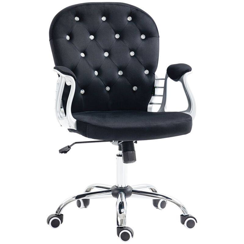 Black Velvet Office Chair: Button Tufted, Adjustable, Swivel