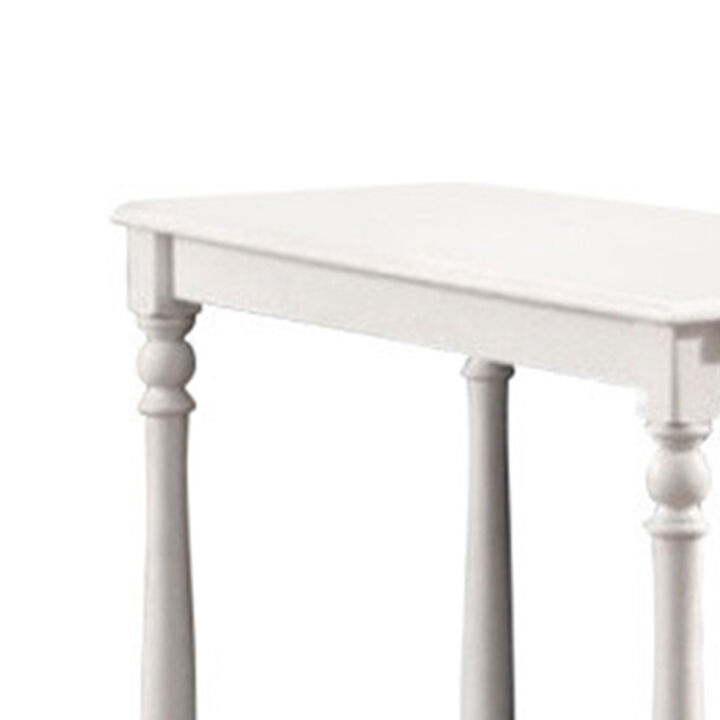 Wooden Side Table with Turned Legs and Open Shelf, White-Benzara