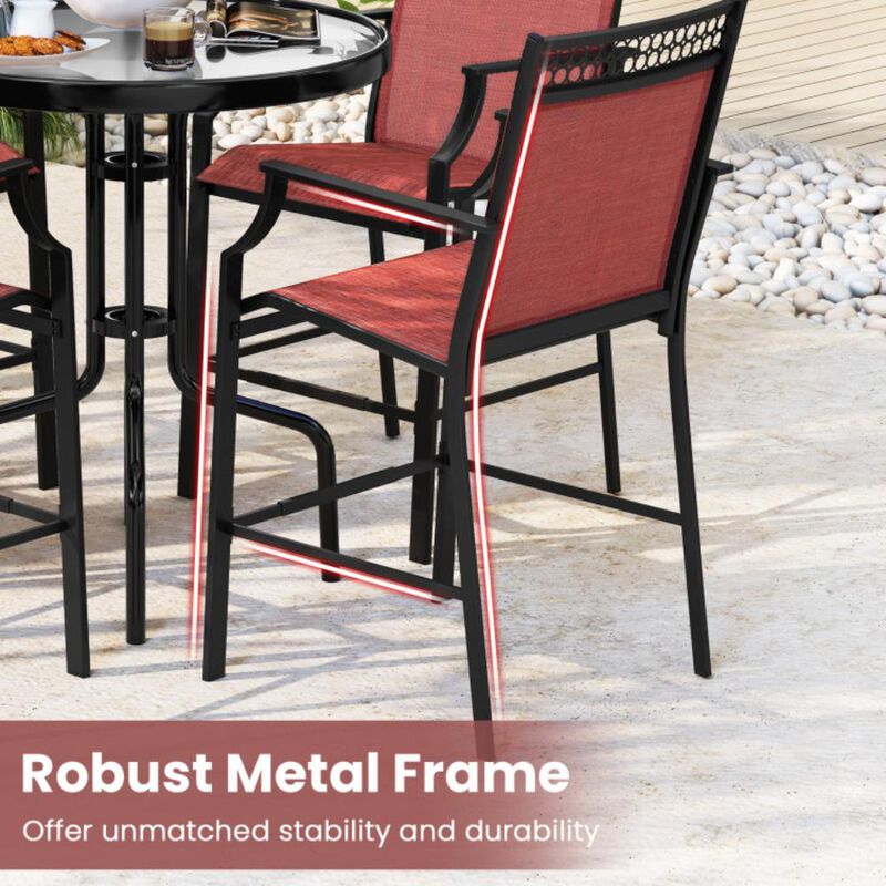 Hivvago Outdoor Counter Stools Set of 2 Heavy-Duty Barstools with Footrest and Armrests