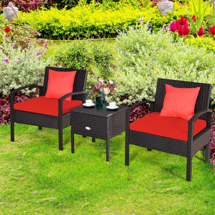 Hivvago 3 Pieces PE Rattan Wicker Sofa Set with Washable and Removable Cushion for Patio