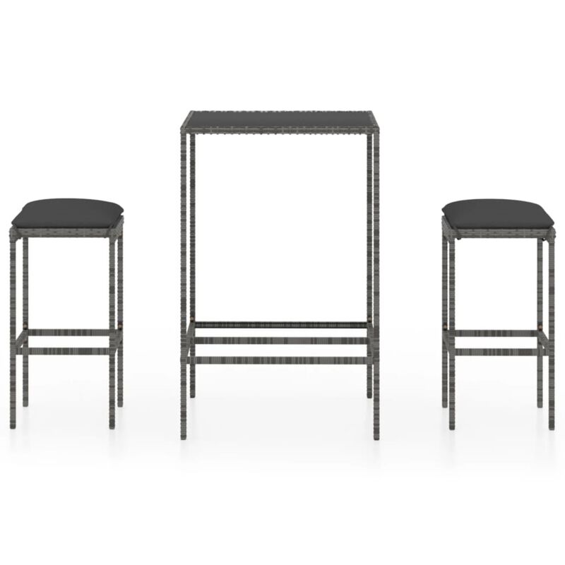 vidaXL 3 Piece Garden Bar Set with Cushions Poly Rattan Gray