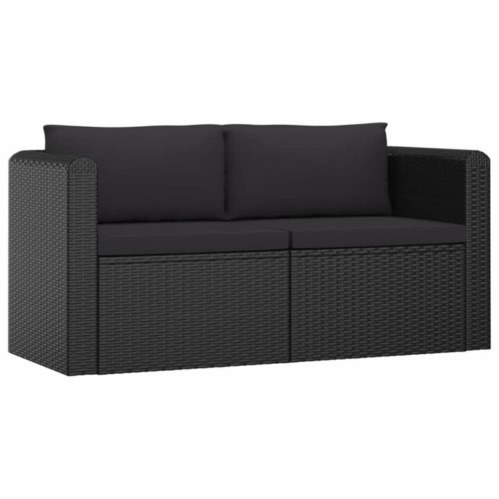 vidaXL 2 Piece Garden Sofa Set with Cushions Poly Rattan Black