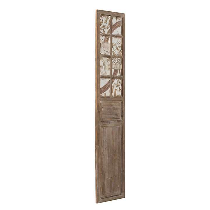 Hry 73 Inch Decorative Wood Panel, Tile Accents with Floral Leaf, Brown  - Benzara