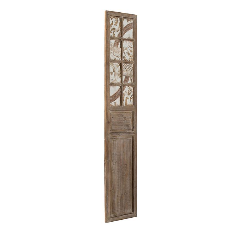 Hry 73 Inch Decorative Wood Panel, Tile Accents with Floral Leaf, Brown  - Benzara