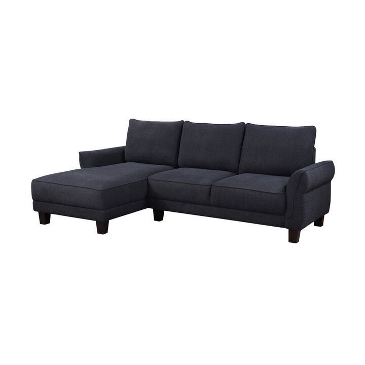 Ele 96 Inch Wide Sectional Sofa with Left Facing Chaise, Black Sherpa, Wood - Benzara
