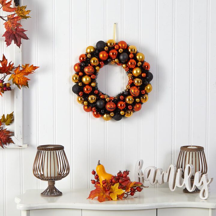 Hivvago 19" Halloween Shatterproof Jack O'lantern Pumpkin Ornament Wreath