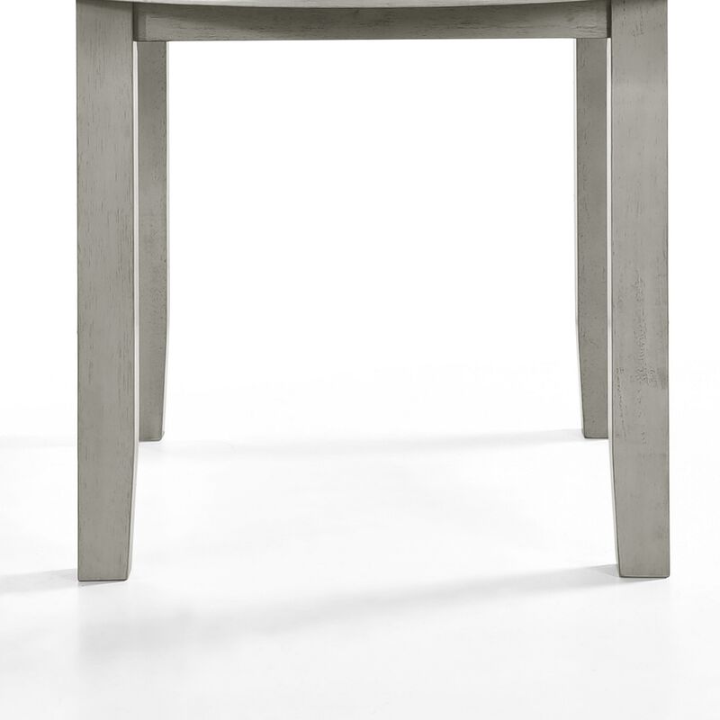 Pane 47 Inch Rounded Wood Dining Table, Smooth Gray Finish, Tall Block Legs - Benzara