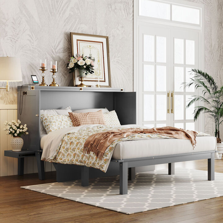 Queen Size Murphy Bed With USB Port And Removable Shelves On Each Side