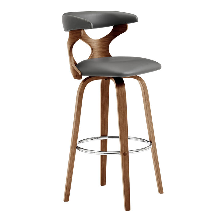 Zenia  Swivel Counter Stool in Cream Faux Leather and Walnut Wood