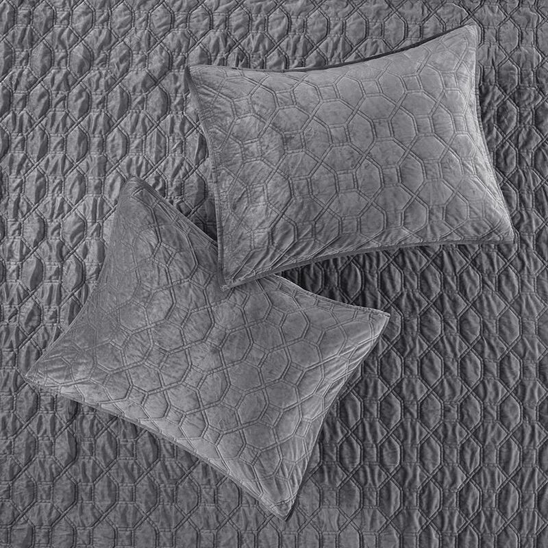 Belen Kox Grey Velvet Quilted Coverlet Set, Belen Kox