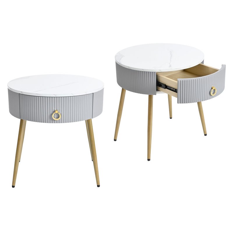 Merax Modern Fluted 2 Pieces Side Tables with Drawers