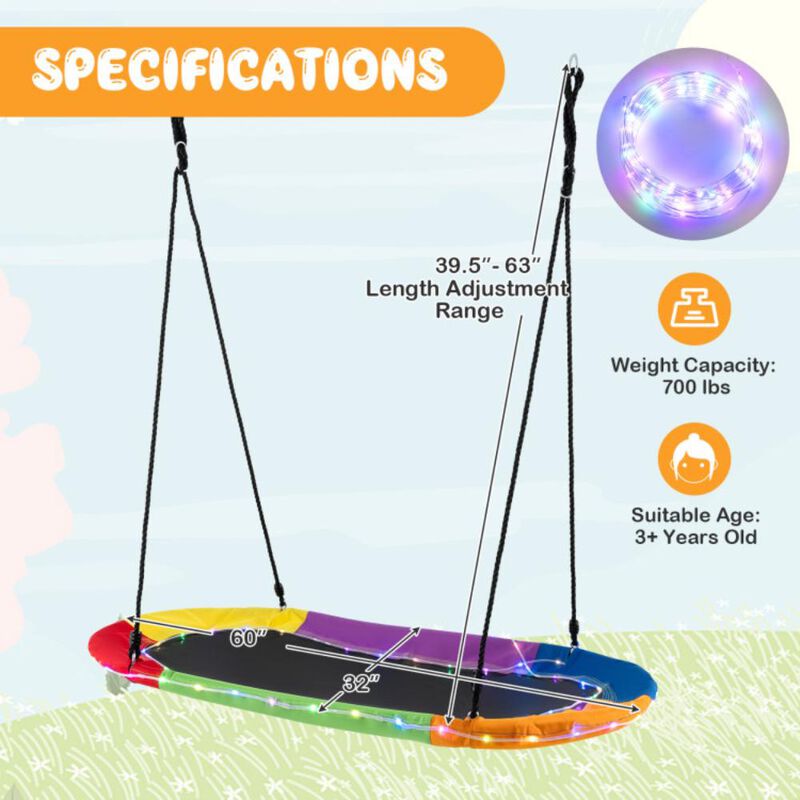 Hivvago 60 Inches Saucer Swing with LED Lights for Kids and Adults