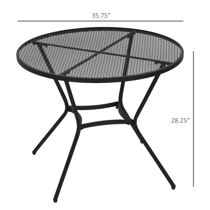 Black Patio Dining: 35" Round Steel Table with Mesh Top
