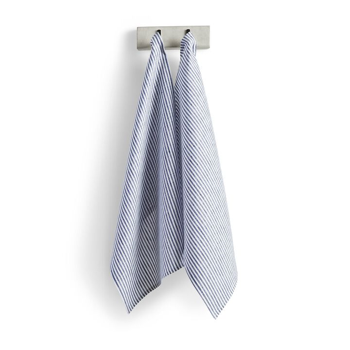 Solino Home 100% Pure Linen Kitchen Towels Set of 2 - 17 x 26 Inch | Narrow Stripe