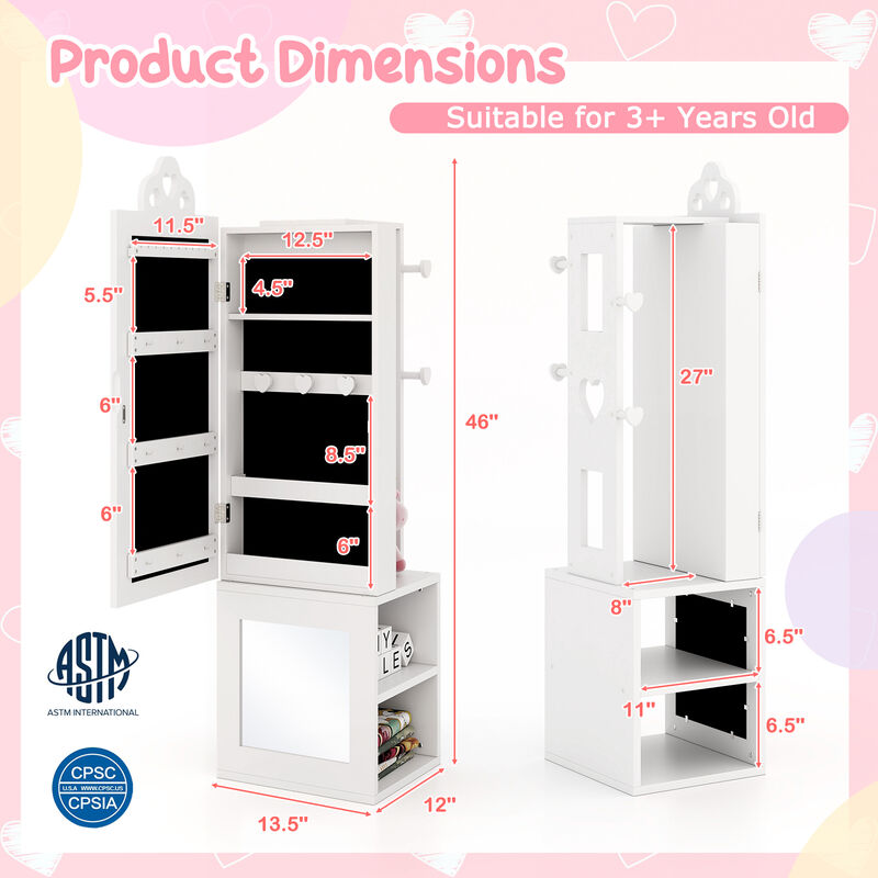 Princess Vanity Table and Stool Set Freestanding Jewelry Cabinet Armoire with Full-Length Mirror