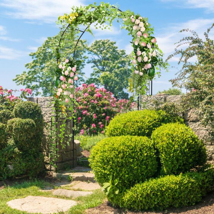Hivvago 7.9 Feet Metal Garden Arch Backdrop Stand with Fence for Climbing Plants-Black
