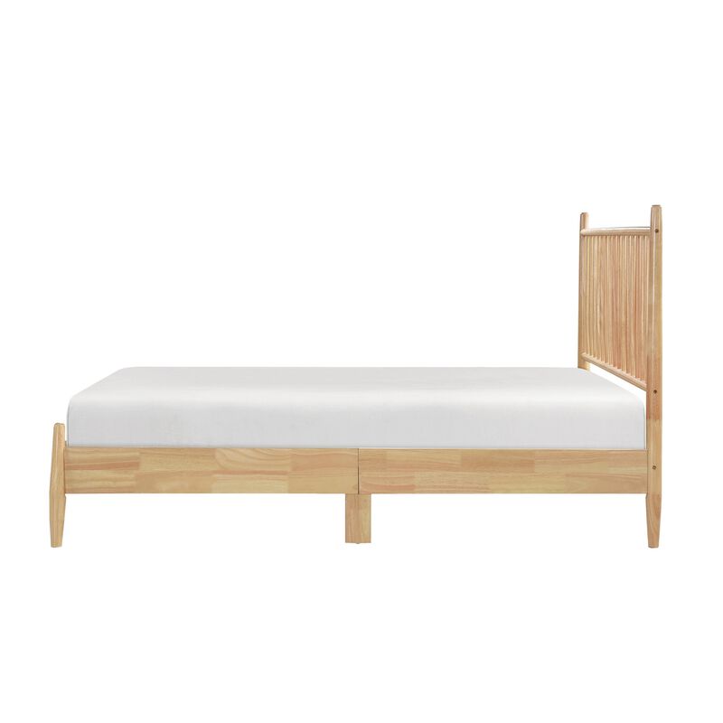 Lika Queen Size Platform Bed, Vertical Slatted Headboard, Natural Brown - Benzara