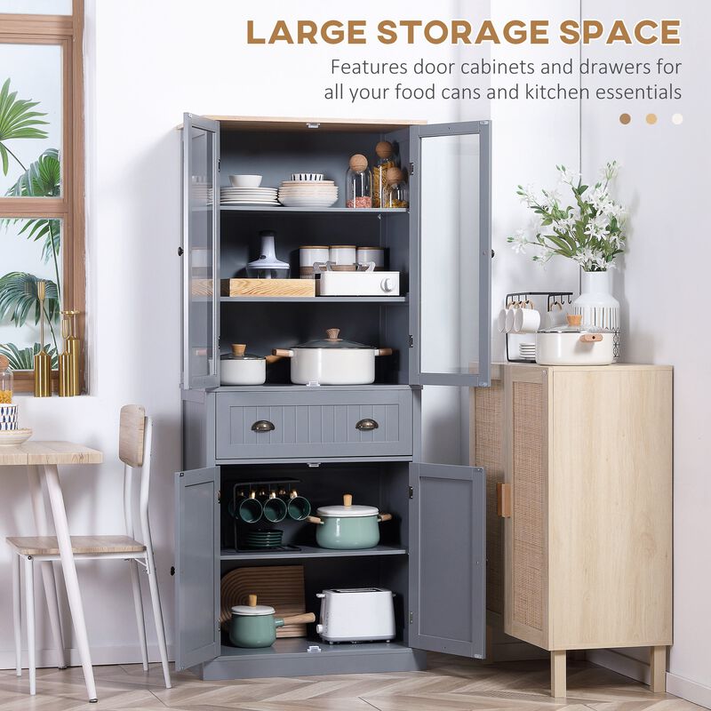 Gray Kitchen Organizer: 72" Freestanding 5-Tier Pantry with Drawer