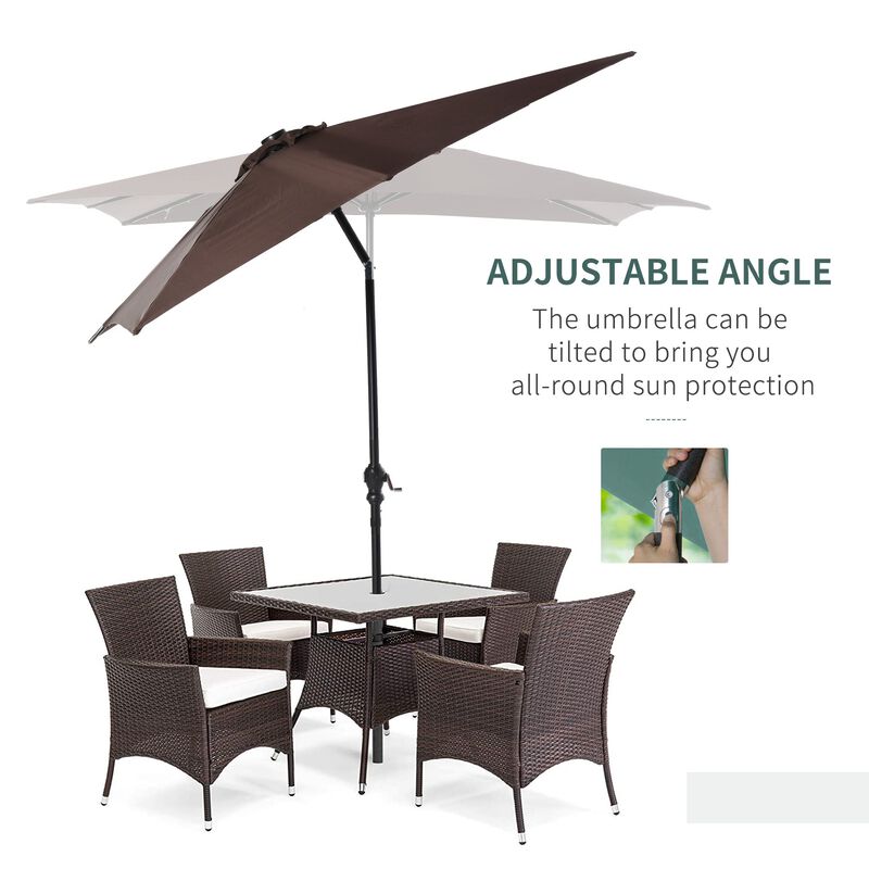 Brown Deck Shade: 9'x7' Patio Umbrella with Solar LEDs and Tilt