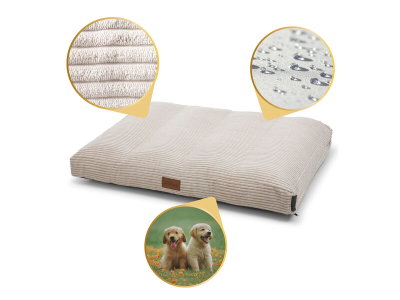Teddy Dog Ergonomic Mattress - Large, Beige Luxurious Removable Fabric