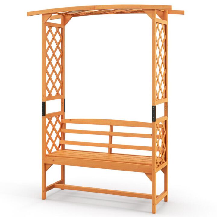 Hivvago 6.5 FT Tall Patio Garden Arbor with Pergola and 2-Seat Bench for Garden Backyard Decoration-Yellow