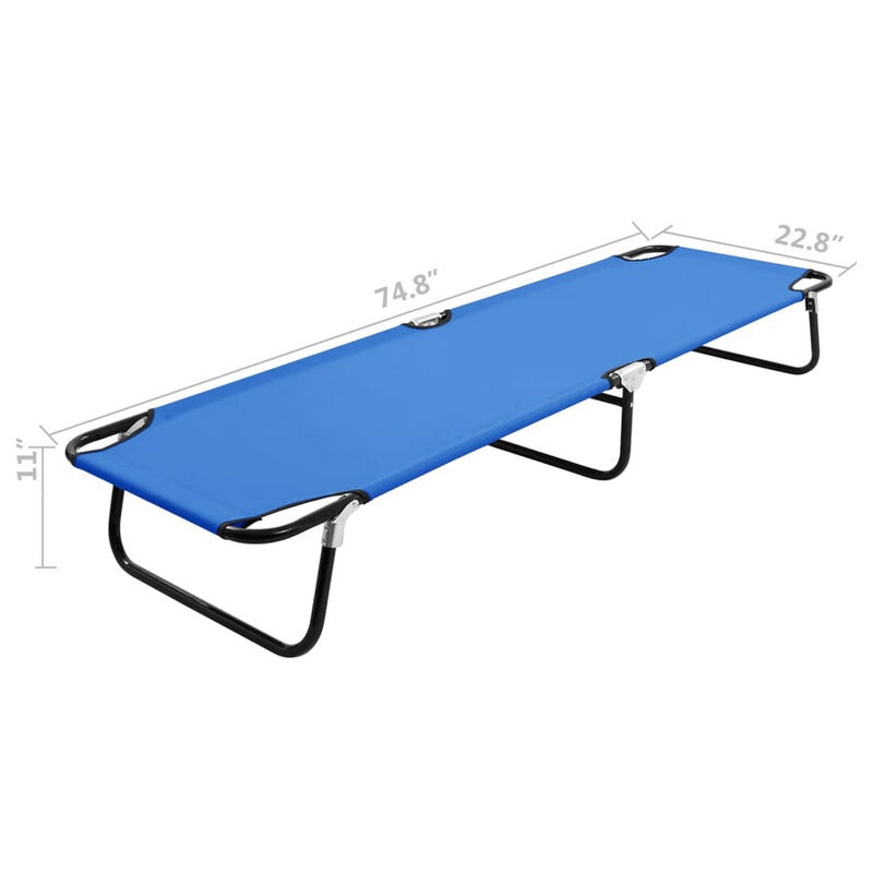 Zena Outdoor Foldable Sun Chaise Lounger 75inch, Steel, Blue Polyester - Benzara