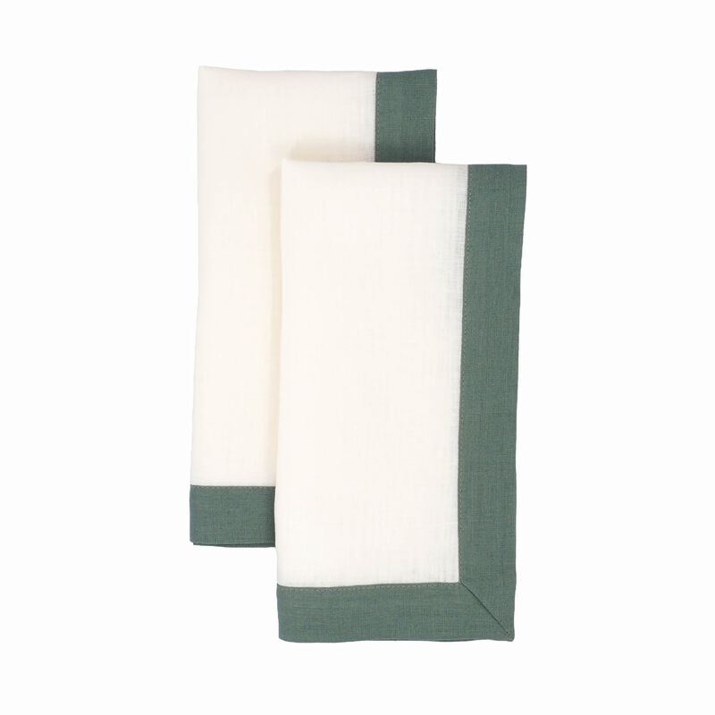 Linen Napkins With Green Borders, Set of 4