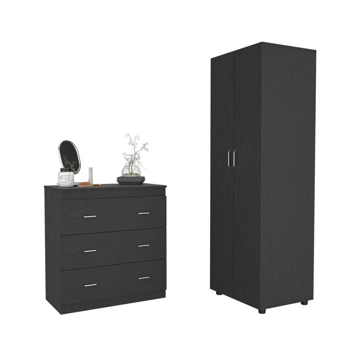 DEPOT E-SHOP Georgia 2 Piece Bedroom Set, London Armoire + Capri Three Drawer Dresser, Black