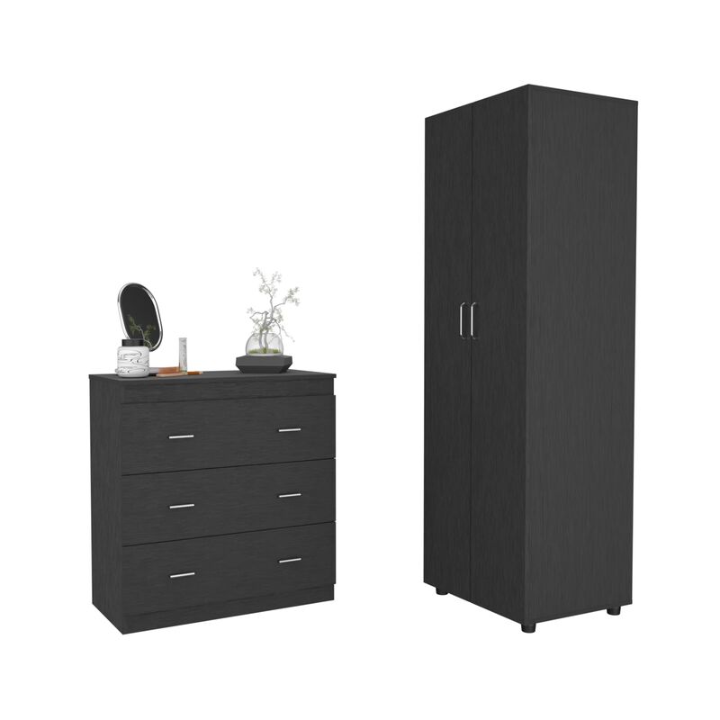 DEPOT E-SHOP Georgia 2 Piece Bedroom Set, London Armoire + Capri Three Drawer Dresser, Black