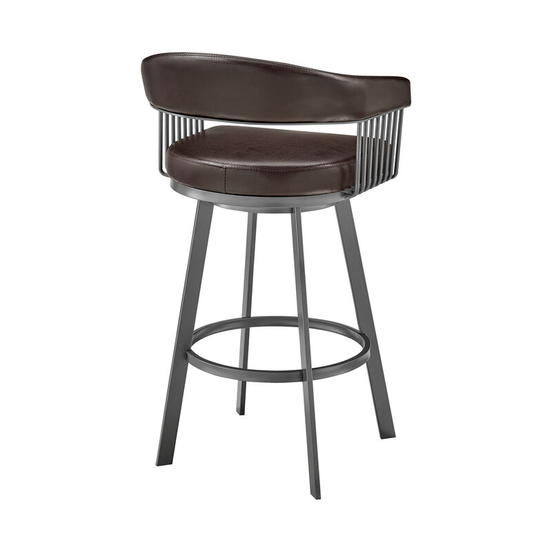 Chelsea  Counter Height Swivel Bar Stool in Silver Finish and White Faux Leather