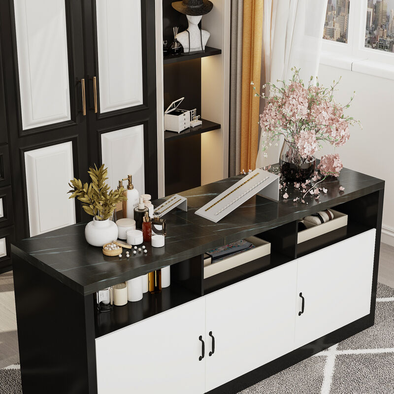FUFU&GAGA Shoe Cabinet with Storage, 6 Drawers, Open Shelves, Spacious Top, MDF (78.7" W x 23.6" D x 35.4" H), Black & White