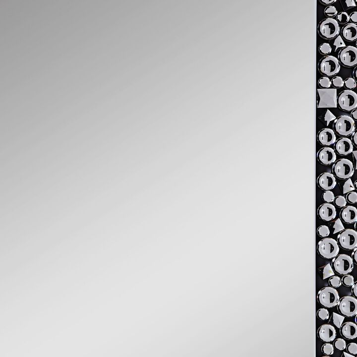Wooden Backing Wall Decor with Faux Crystals Inlaid Border, Black and Clear-Benzara