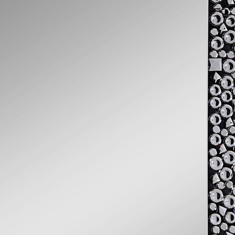 Wooden Backing Wall Decor with Faux Crystals Inlaid Border, Black and Clear-Benzara