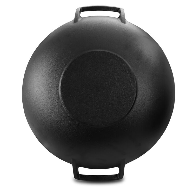 General Store Addlestone 2 Piece 14 Inch Heavy Duty Cast Iron Wok with Wood Lid