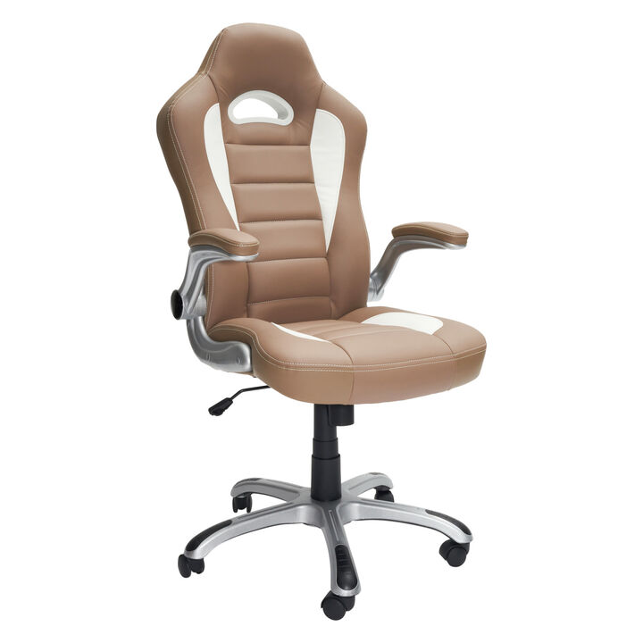 High Back Executive Sport Race Office Chair With Flip-Up Arms, Camel