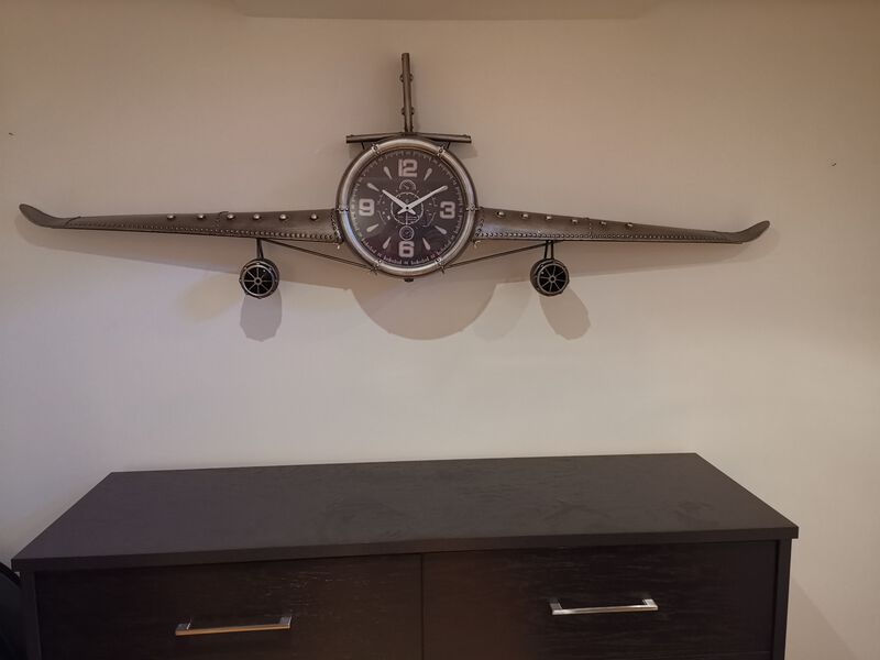 Metal Medium Silver Vintage Fighter Jet Wall Clock with black clock face