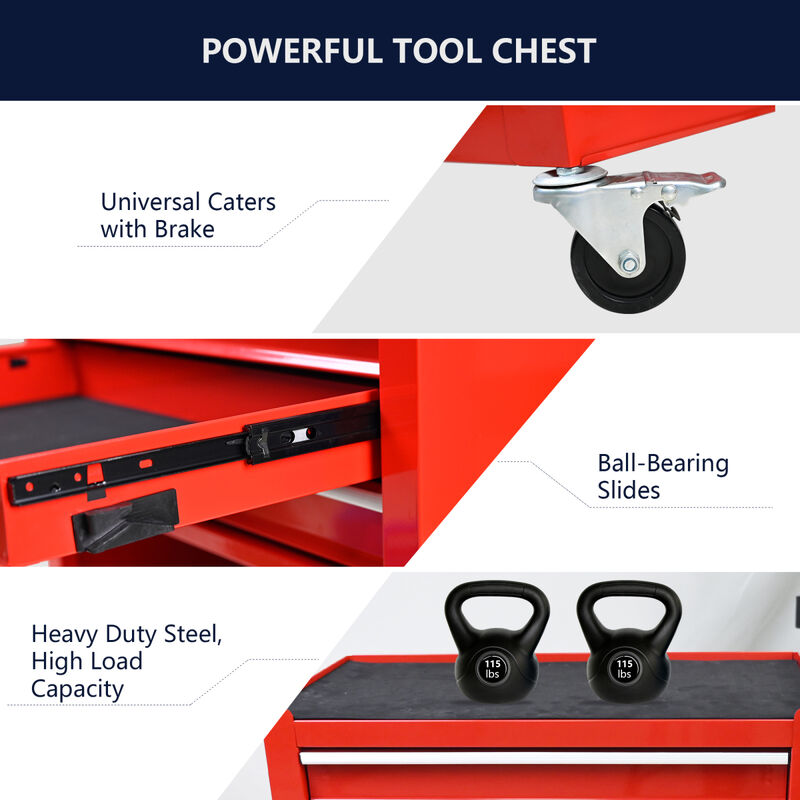 4 Drawers Multifunctional Red Tool Cart With Wheels