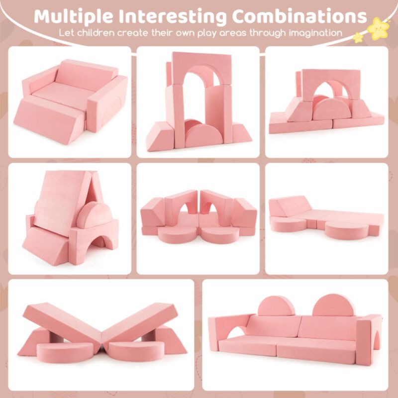 Hivvago 8 Pieces Kids Modular Play Sofa with Detachable Cover for Playroom and Bedroom