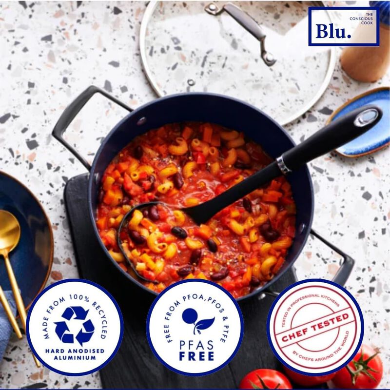Blu. Cookware 4.5QT Casserole Pot with Lid, Non-Toxic, Non-Stick Ceramic, PFA/PFOA-Free, Suitable for All Cooktops, Bamboo Cleaning Brush Included